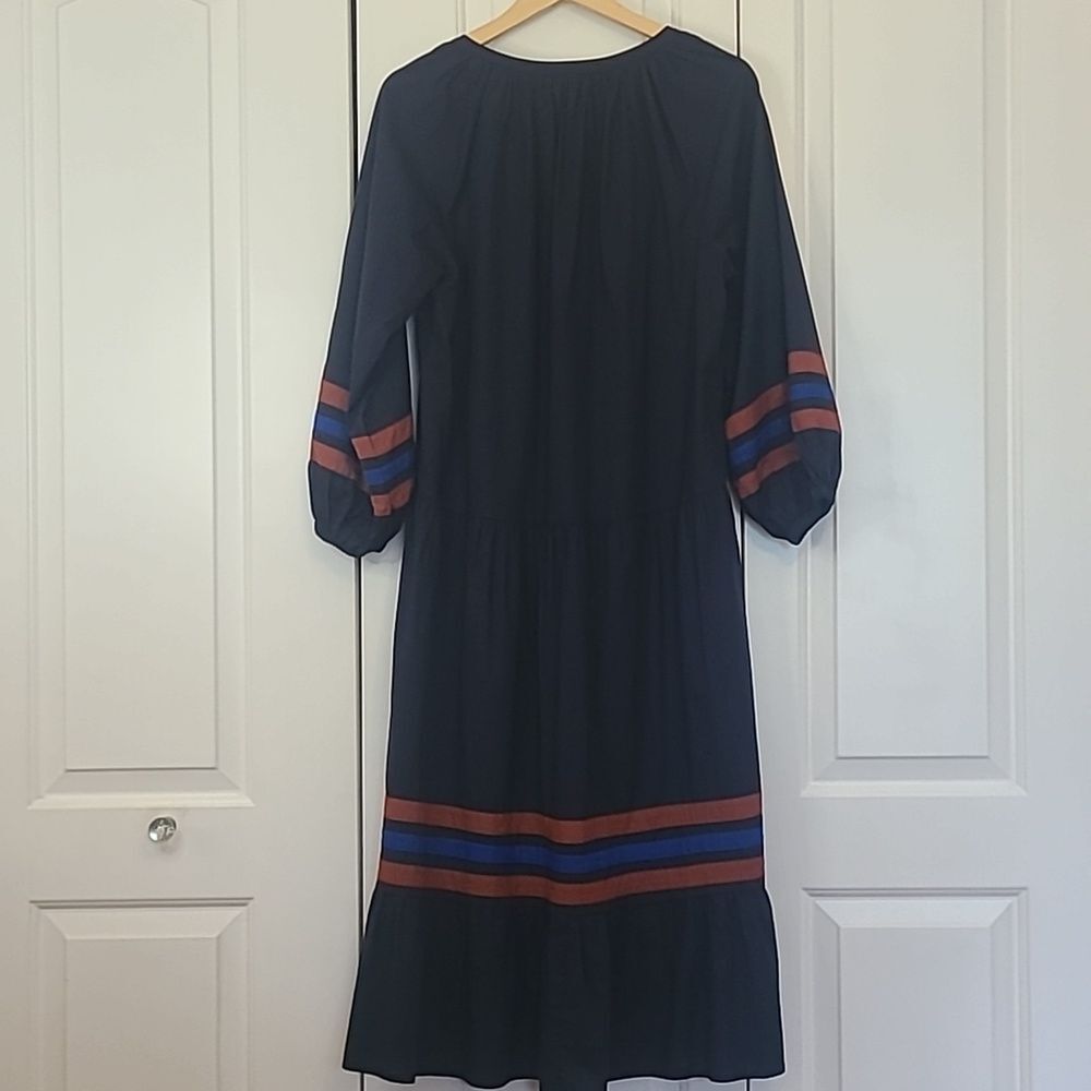 SUNDRY Tiered Midi Dress With Varsity Stripe In Blue Size 0 Or  XS - Picture 10 of 16